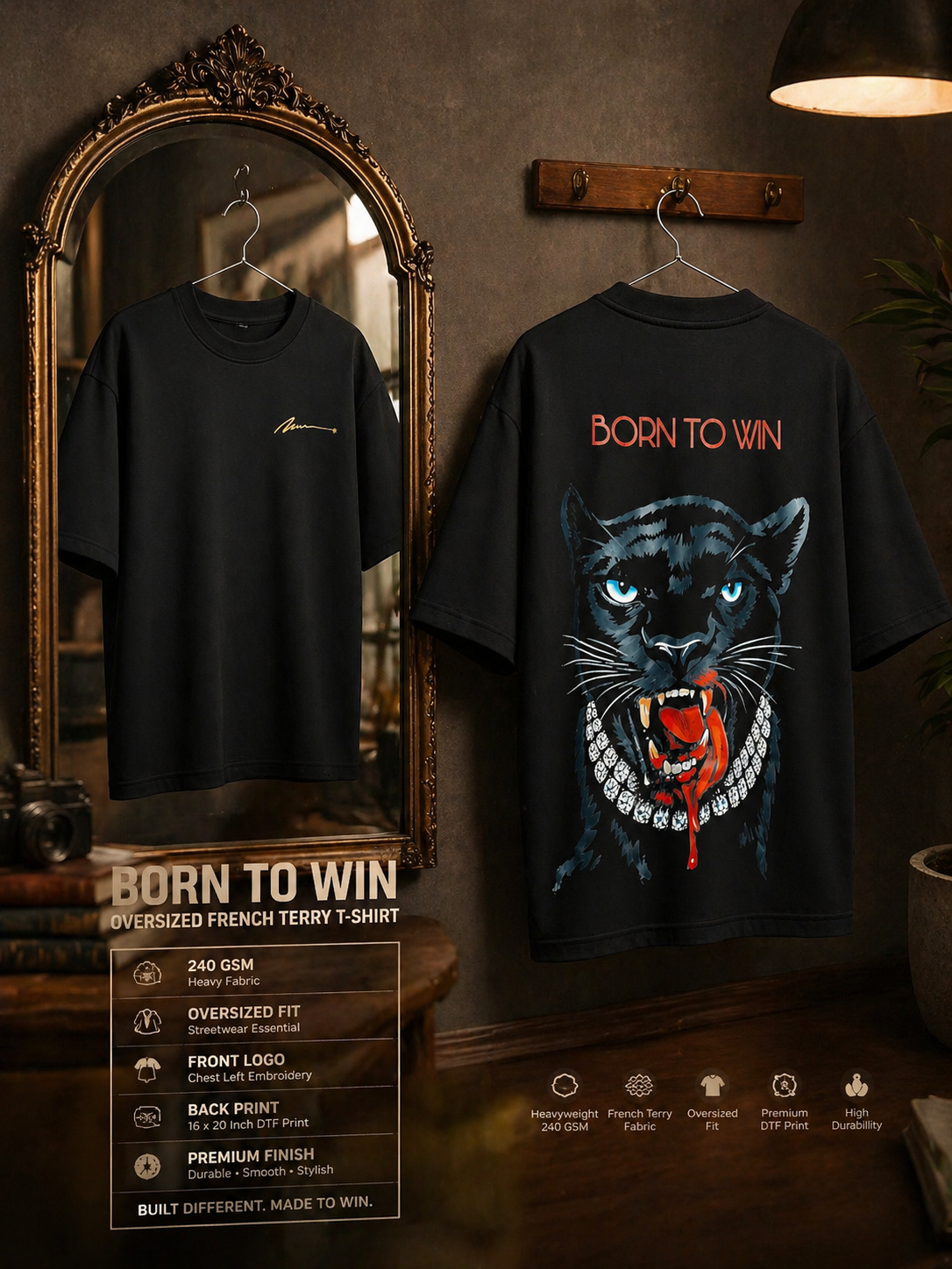 CHAPTER 01 — THE BEASTS WITHIN. Born To Win – Black Panther Oversized T-Shirt