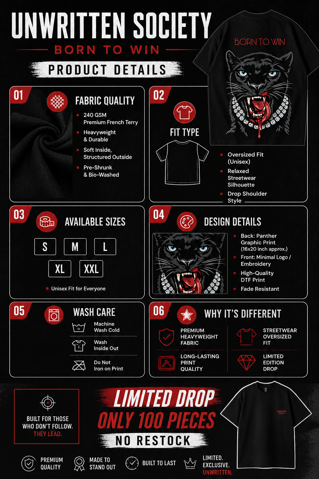 CHAPTER 01 — THE BEASTS WITHIN. Born To Win – Black Panther Oversized T-Shirt